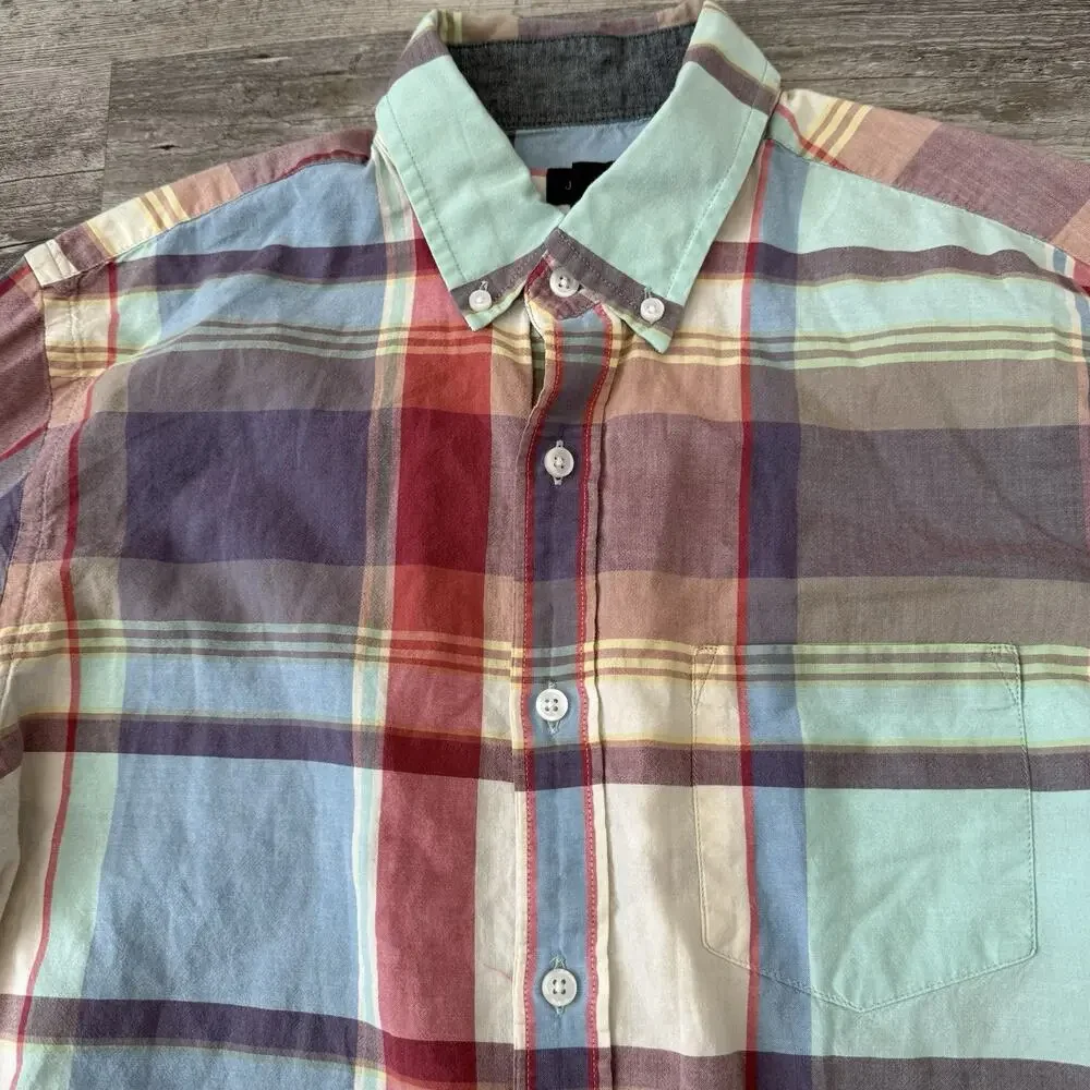 J Crew Madras Shirt Mens Medium Plaid Button-Up Long Sleeve Cotton Lightweight